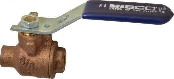 NIBCO - 3/8" Pipe, Full Port, Bronze Standard Ball Valve - 2 Piece, Inline - One Way Flow, Soldered x Soldered Ends, Lever Handle, 600 WOG, 150 WSP - Apex Tool & Supply