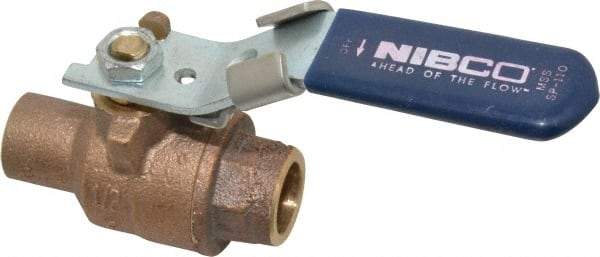 NIBCO - 1/2" Pipe, Full Port, Bronze Standard Ball Valve - 2 Piece, Inline - One Way Flow, Soldered x Soldered Ends, Locking Lever Handle, 600 WOG, 150 WSP - Apex Tool & Supply