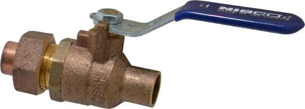 NIBCO - 1/2" Pipe, Full Port, Bronze Single Union Ends Ball Valve - 2 Piece, Inline - One Way Flow, Soldered x Soldered Ends, Lever Handle, 600 WOG, 150 WSP - Apex Tool & Supply