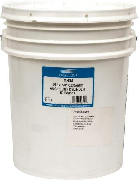 Raytech - Ceramic Carrier, Aluminum Oxide Abrasive, Polishing Tumbling Media - Cylinder Shape, Wet Operation, 3/8" Long x 7/8" High - Apex Tool & Supply
