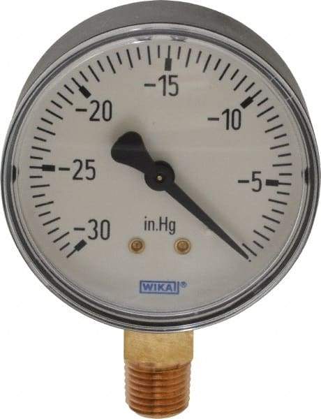 Wika - 2-1/2" Dial, 1/4 Thread, 30-0 Scale Range, Pressure Gauge - Lower Connection Mount, Accurate to 3-2-3% of Scale - Apex Tool & Supply