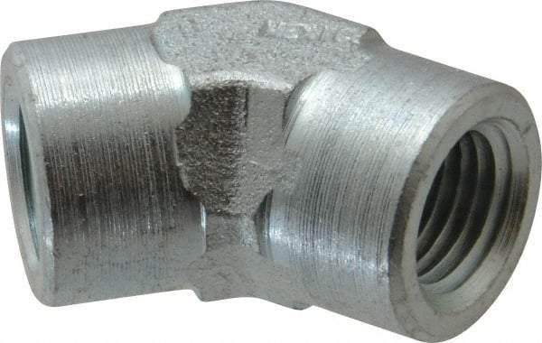 Parker - 1/4 Female Thread, Zinc Plated Steel Industrial Pipe 45° Female Elbow - FNPTF, 5,000 psi - Apex Tool & Supply