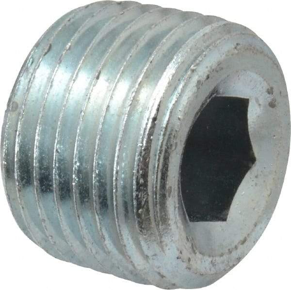 Parker - 1/2 Male Thread, Zinc Plated Steel Industrial Pipe Hollow Hex Plug - MNPTF, 6,000 psi - Apex Tool & Supply