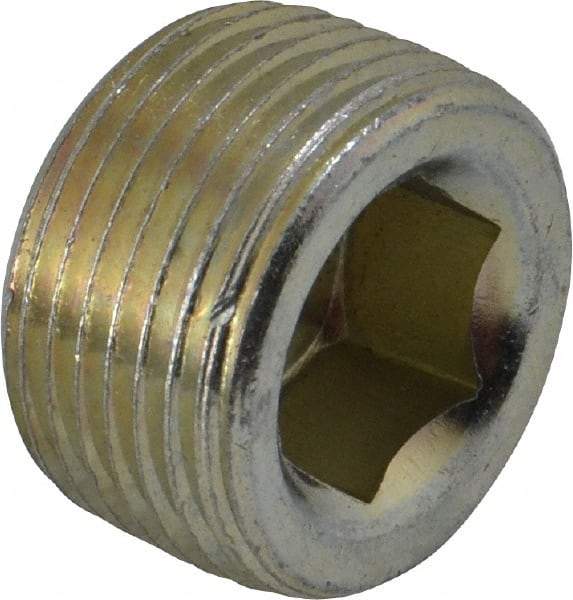 Parker - 3/4 Male Thread, Zinc Plated Steel Industrial Pipe Hollow Hex Plug - MNPTF, 5,500 psi - Apex Tool & Supply