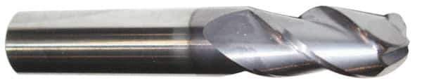 Accupro - 7/16" Diam, 1-1/2" LOC, 3 Flute Solid Carbide Ball End Mill - AlTiN Finish, Single End, 6" OAL, 7/16" Shank Diam, Spiral Flute - Apex Tool & Supply