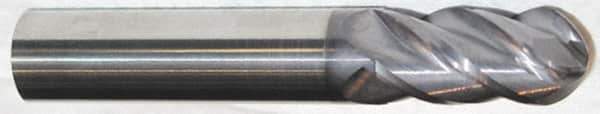 Accupro - 9/16" Diam, 2" LOC, 4 Flute Solid Carbide Ball End Mill - AlTiN Finish, Single End, 6" OAL, 9/16" Shank Diam, Spiral Flute - Apex Tool & Supply