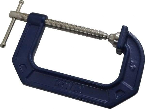 Irwin - Regular-Duty 4" Max Opening, 3" Throat Depth, Cast Iron Standard C-Clamp - 1,000 Lb Capacity, 0" Min Opening, Standard Throat Depth - Apex Tool & Supply