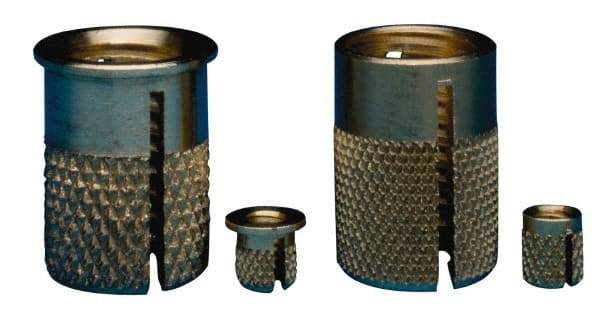 E-Z LOK - #2-56 UNC Brass Flanged Press Fit Threaded Insert for Plastic - 5/32" OAL, 0.135" Insert Diam, 1/8" Hole Diam, 1/8" Drill - Apex Tool & Supply