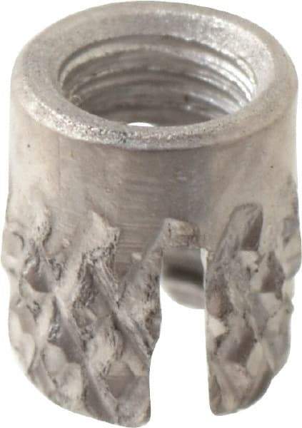 E-Z LOK - #2-56 UNC Stainless Steel Flush Press Fit Threaded Insert for Plastic - 5/32" OAL, 0.135" Insert Diam, 1/8" Hole Diam, 1/8" Drill - Apex Tool & Supply