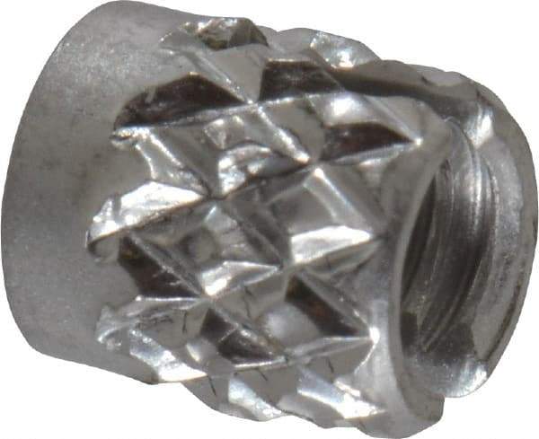 E-Z LOK - #4-40 UNC Stainless Steel Flush Press Fit Threaded Insert for Plastic - 3/16" OAL, 0.166" Insert Diam, 5/32" Hole Diam, 5/32" Drill - Apex Tool & Supply