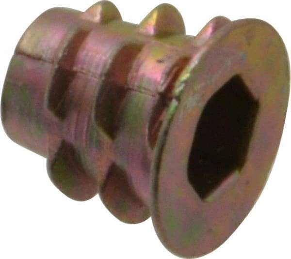E-Z LOK - #10-32, Zinc Alloy Flanged Hex Drive Insert - 9/32" Drill, 0.2756" Hole Diam, 0.3937" Long, 3/4" Min Grip, M5 Hex - Apex Tool & Supply
