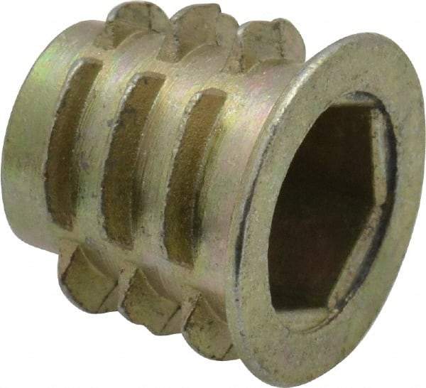 E-Z LOK - 5/16-18, Zinc Alloy Flanged Hex Drive Insert - 7/16" Drill, 0.4331" Hole Diam, 0.512" Long, 1/2" Min Grip, M8 Hex - Apex Tool & Supply