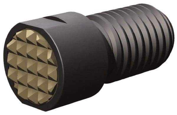 Fairlane - Serrated Tooth, 3/8-24, 1/8" Internal Hex, 9/16" Shank Length, 9/16" Thread Length, Black Oxide Finish, Round Head, Adjustable Positioning Gripper - 3/8" Pad Diam, 1/2" Hex, 0.15" Head Height, Extra Fine Tooth Grade - Apex Tool & Supply