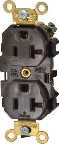 Leviton - 125 VAC, 20 Amp, 5-20R NEMA Configuration, Brown, Industrial Grade, Self Grounding Duplex Receptacle - 1 Phase, 2 Poles, 3 Wire, Flush Mount, Tamper Resistant - Apex Tool & Supply