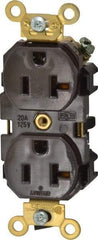 Leviton - 125 VAC, 20 Amp, 5-20R NEMA Configuration, Brown, Industrial Grade, Self Grounding Duplex Receptacle - 1 Phase, 2 Poles, 3 Wire, Flush Mount, Tamper Resistant - Apex Tool & Supply