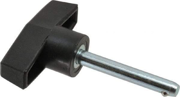 Value Collection - 1/4" Diam, 1-3/4" Usable Length, T Handle, Quick Release Pin - 2-1/2" OAL, Grade C1010/C1022 Steel, Zinc-Plated Finish - Apex Tool & Supply