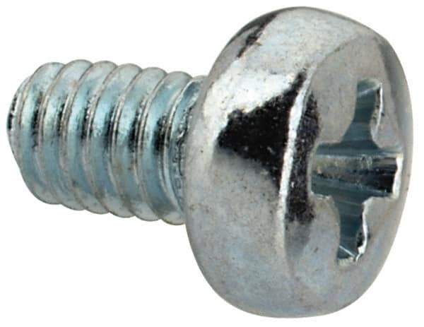 Value Collection - M2.5x0.45, 4mm Length Under Head Phillips Drive Machine Screw - Pan Head, Grade 4.8 Steel, Zinc-Plated Finish, Without Washer - Apex Tool & Supply