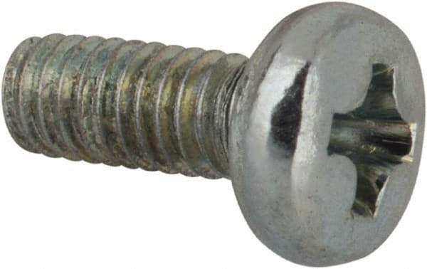 Value Collection - M2.5x0.45, 6mm Length Under Head Phillips Drive Machine Screw - Pan Head, Grade 4.8 Steel, Zinc-Plated Finish, Without Washer - Apex Tool & Supply