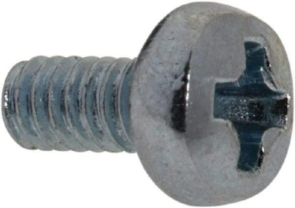 Value Collection - M2x0.40, 4mm Length Under Head Phillips Drive Machine Screw - Pan Head, Grade 4.8 Steel, Zinc-Plated Finish, Without Washer - Apex Tool & Supply