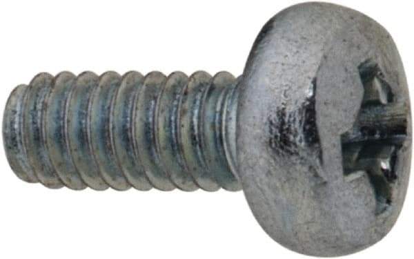 Value Collection - M2x0.40, 5mm Length Under Head Phillips Drive Machine Screw - Pan Head, Grade 4.8 Steel, Zinc-Plated Finish, Without Washer - Apex Tool & Supply