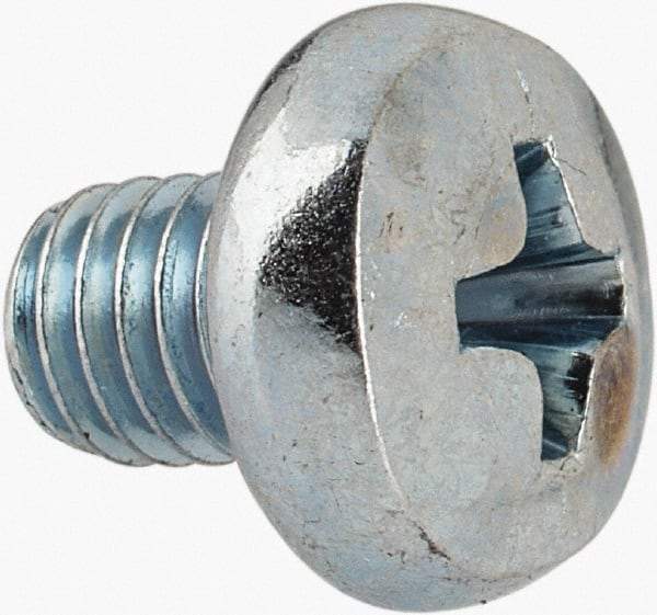 Value Collection - M5x0.80, 6mm Length Under Head Phillips Drive Machine Screw - Pan Head, Grade 4.8 Steel, Zinc-Plated Finish, Without Washer - Apex Tool & Supply