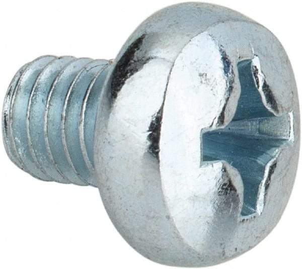 Value Collection - M6x1.00, 8mm Length Under Head Phillips Drive Machine Screw - Pan Head, Grade 4.8 Steel, Zinc-Plated Finish, Without Washer - Apex Tool & Supply