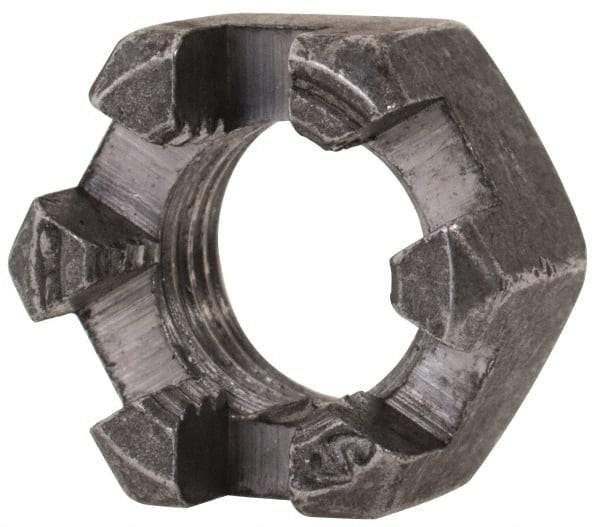Value Collection - 3/8-24 UNF Grade 2 Steel Slotted Locknut - 9/16" Width Across Flats, 21/64" High, Uncoated - Apex Tool & Supply