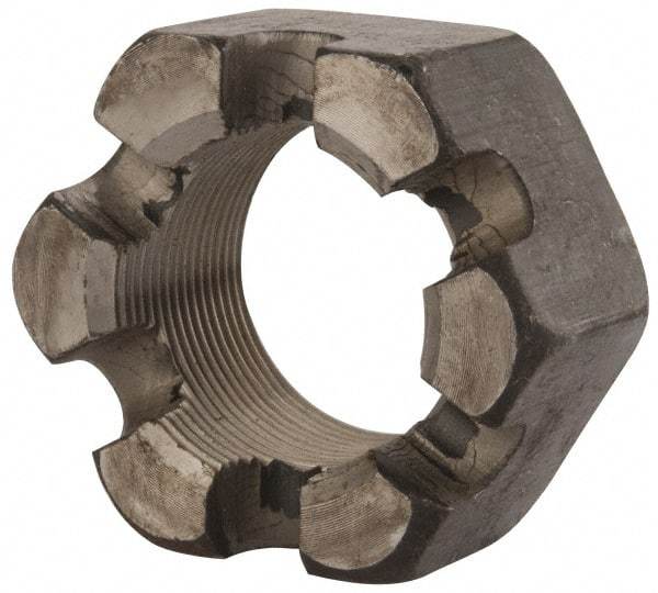 Value Collection - 1-3/4 - 12 UNF Grade 2 Steel Slotted Locknut - 2-5/8" Width Across Flats, 1-1/2" High, Uncoated - Apex Tool & Supply