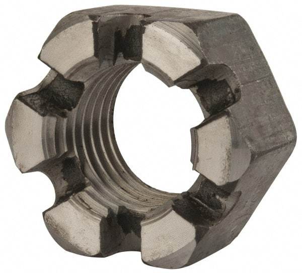 Value Collection - 2 - 4-1/2 UNC Grade 2 Steel Slotted Locknut - 3" Width Across Flats, 1-23/32" High, Uncoated - Apex Tool & Supply