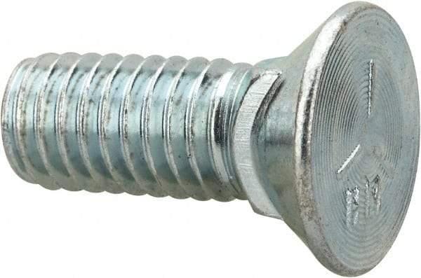 Value Collection - 3/8-16 UNC, 1" OAL, Steel Plow Bolt - Zinc-Plated Finish, Grade 5 - Apex Tool & Supply