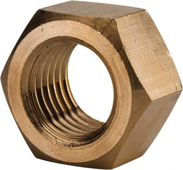 Value Collection - 1-1/4 - 7 UNC Brass Right Hand Hex Nut - 1-7/8" Across Flats, 1-1/16" High, Brass Finish - Apex Tool & Supply