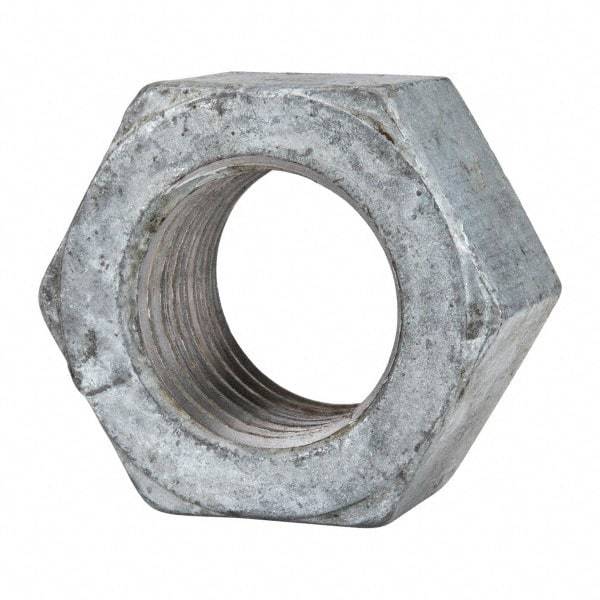 Value Collection - 1-1/2 - 6 UNC Steel Right Hand Hex Nut - 2-1/4" Across Flats, 1-9/32" High, Hot Dipped Galvanized Finish - Apex Tool & Supply