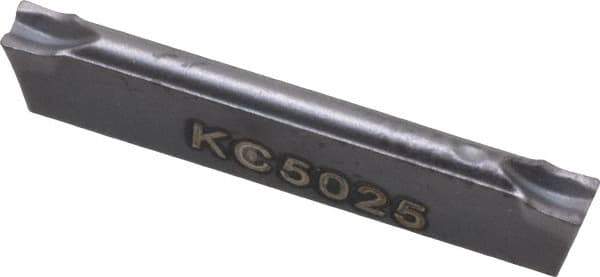 Kennametal - A4C1 CF KC5025 Grade, 0.0591" Cutting Width, Carbide Cutoff Insert - 0° Neutral Lead Angle, 0.0079" Cnr Rad, TiAlN Coated - Apex Tool & Supply