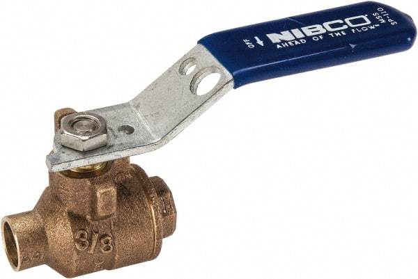 NIBCO - 3/8" Pipe, Full Port, Bronze Standard Ball Valve - 2 Piece, Inline - One Way Flow, Soldered x Soldered Ends, Lever Handle, 600 WOG, 150 WSP - Apex Tool & Supply