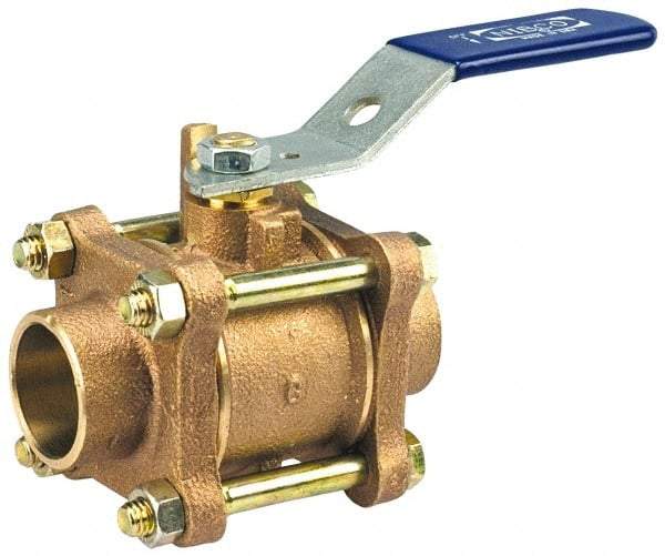 NIBCO - 1/2" Pipe, Full Port, Bronze Standard Ball Valve - 3 Piece, Inline - One Way Flow, Soldered x Soldered Ends, Lever Handle, 600 WOG, 150 WSP - Apex Tool & Supply