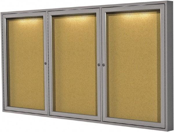 Ghent - 47.13" Wide x 36" High Enclosed Cork Bulletin Board - Natural Cork, Aluminum Frame - Apex Tool & Supply