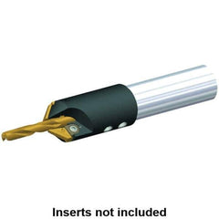 Kennametal - 11/16" to 19.05mm Diam, Straight Shank, 31.75mm Body Shank Diam, 45° Combo Chamfer and Countersink Drill - 3/4" Drill Shank Diam, 3.42807R001 Insert, 6.56" OAL - Apex Tool & Supply