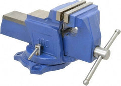Interstate - 4" Jaw Width, 3-17/32" Opening Capacity, 2-1/4" Throat Depth, Cast Iron Swivel Bench Vise - Bolt Down Base Attachment, 5.77" High - Apex Tool & Supply