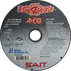 Sait - 4" Zirconia Alumina Cutoff Wheel - 0.045" Thick, 5/8" Arbor, 19,000 Max RPM, Use with Angle Grinders - Apex Tool & Supply