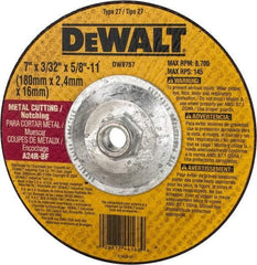 DeWALT - 24 Grit, 7" Wheel Diam, 3/32" Wheel Thickness, Type 27 Depressed Center Wheel - Aluminum Oxide, R Hardness, 8,700 Max RPM, Compatible with Angle Grinder - Apex Tool & Supply