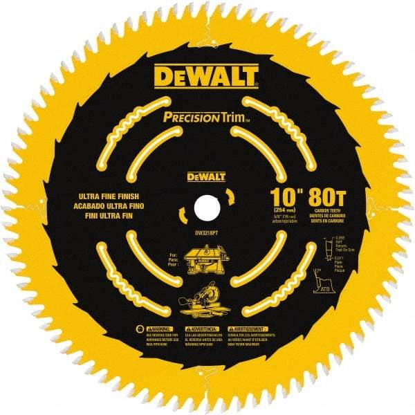 DeWALT - 10" Diam, 5/8" Arbor Hole Diam, 80 Tooth Wet & Dry Cut Saw Blade - Carbide-Tipped, Finishing Action, Standard Round Arbor - Apex Tool & Supply