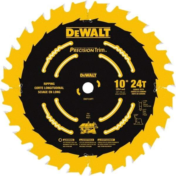DeWALT - 10" Diam, 5/8" Arbor Hole Diam, 24 Tooth Wet & Dry Cut Saw Blade - Carbide-Tipped, Ripping Action, Standard Round Arbor - Apex Tool & Supply