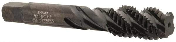 Hertel - 5/8-11 UNC 4 Flute 3B Bottoming Spiral Flute Tap - High Speed Steel, Oxide Finish, 3-13/16" OAL, Right Hand Flute, Right Hand Thread, H3 - Apex Tool & Supply