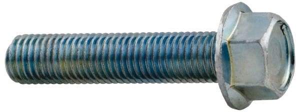 Value Collection - 3/8-16 UNC, 3" Length Under Head, Hex Drive Flange Bolt - 3" Thread Length, Grade 2 Steel, Serrated Flange, Zinc-Plated Finish - Apex Tool & Supply