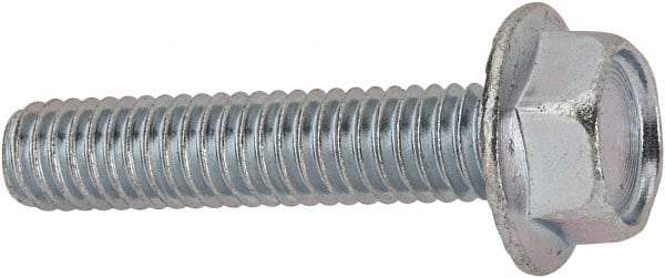 Value Collection - 5/16-18 UNC, 1-1/2" Length Under Head, Hex Drive Flange Bolt - 1-1/2" Thread Length, Grade 2 Steel, Serrated Flange, Zinc-Plated Finish - Apex Tool & Supply