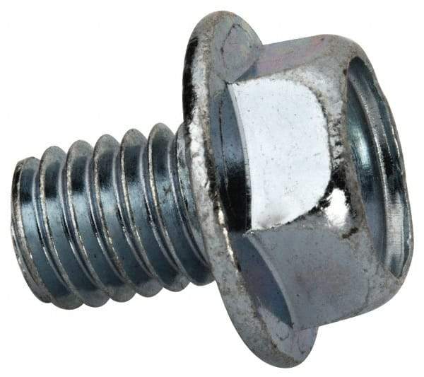 Value Collection - 3/8-16 UNC, 1/2" Length Under Head, Hex Drive Flange Bolt - 1/2" Thread Length, Grade 2 Steel, Serrated Flange, Zinc-Plated Finish - Apex Tool & Supply