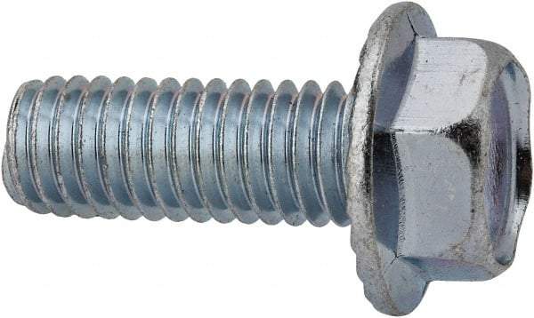 Value Collection - 3/8-16 UNC, 1" Length Under Head, Hex Drive Flange Bolt - 1" Thread Length, Grade 2 Steel, Serrated Flange, Zinc-Plated Finish - Apex Tool & Supply