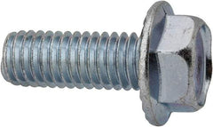 Value Collection - 3/8-16 UNC, 1" Length Under Head, Hex Drive Flange Bolt - 1" Thread Length, Grade 2 Steel, Serrated Flange, Zinc-Plated Finish - Apex Tool & Supply
