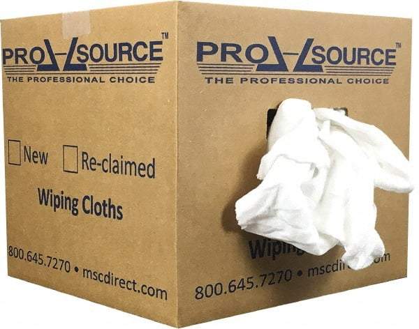 PRO-SOURCE - Wide Virgin Cotton Rags - White, Fleece and Sweatshirt, Low Lint, 10 Lbs. at 3 to 4 per Pound, Box - Apex Tool & Supply