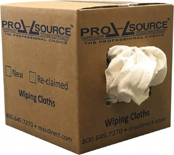 PRO-SOURCE - Reclaimed Cotton Polishing and Dust Cloths - White, Flannel, Low Lint, 5 Lbs. at 3 to 4 per Pound, Box - Apex Tool & Supply